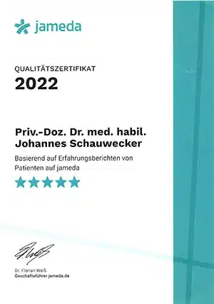 Dr. Johannes Schauwecker - OZMO Ärzteteam - Jameda Auszeichnungen - Zertifikat